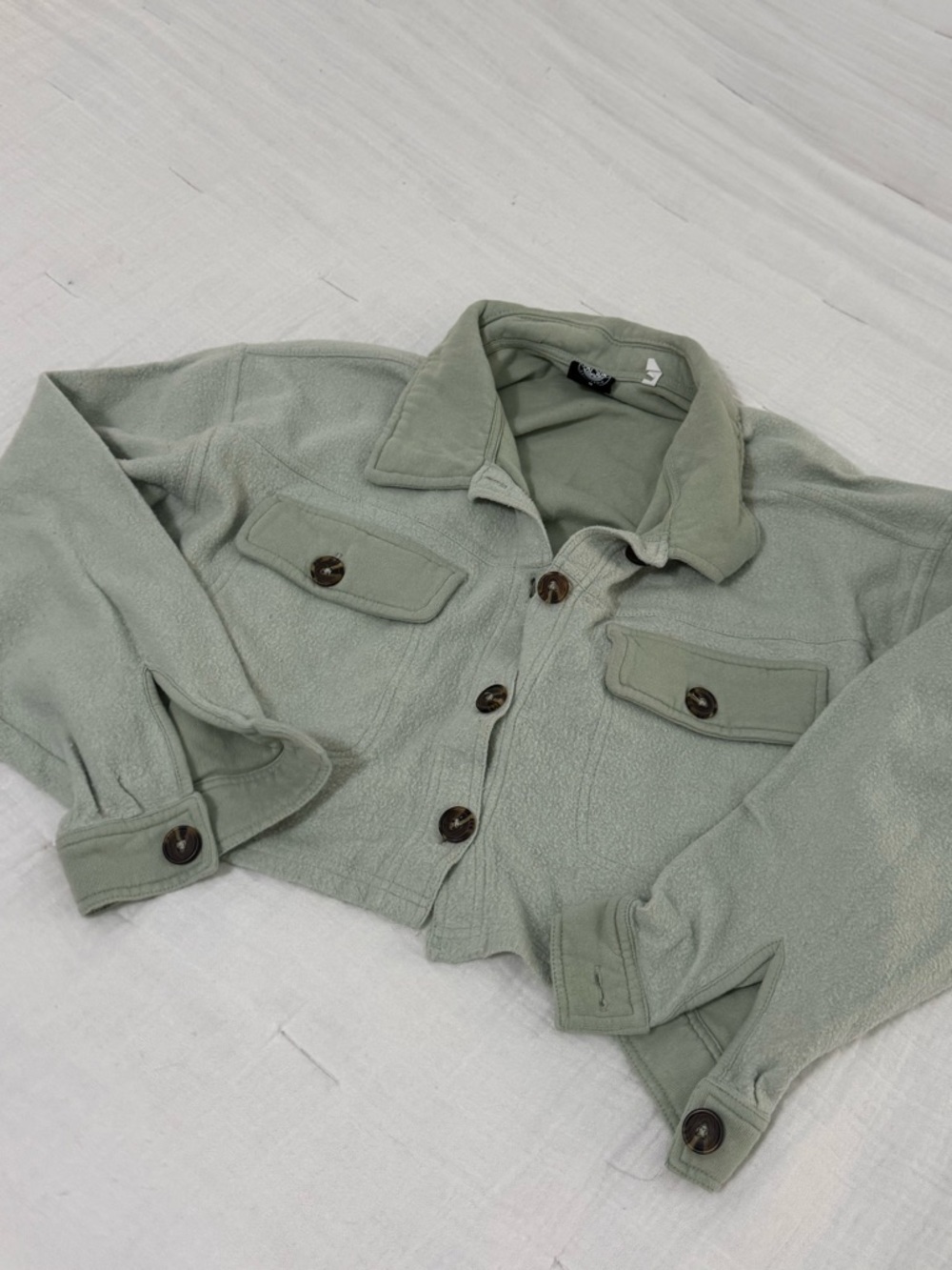 Urban Outfitters Light Sage Cropped Fleece Jacket